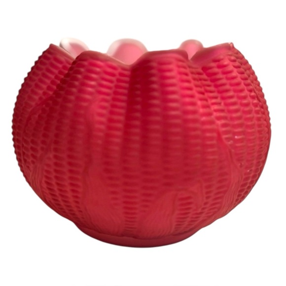 Fenton Other - 1960s Fenton Rose Bowl Made for L.G. Wright Cranberry Rose Maize Pattern